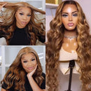 (Super Deal)210% Density Honey Blonde Piano Highlights Hd Transparent Lace Human Hair Wigs Free Part 13x4/5x5 Body Wave Wig