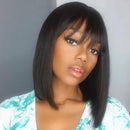 (Super Deal)Easy Wear &Go 3x2 Closure Wigs Straight Bob With Bangs Undetectable Transparent Lace Wig