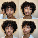 Quick&Easy Install Short Bob With Bang Glueless Non Lace Natural Black Jerry Curly 100% Human Hair For Black Women