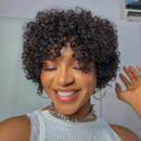 Quick&Easy Install Short Bob With Bang Glueless Non Lace Natural Black Jerry Curly 100% Human Hair For Black Women