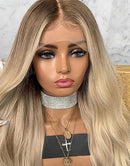 Jessies Wig Highlight Ash Blonde Wavy 4x4 Lace Wig Glueless HD Lace Human Hair Wig