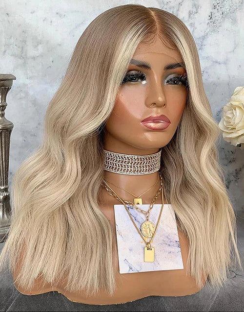 Jessies Wig Highlight Ash Blonde Wavy 4x4 Lace Wig Glueless HD Lace Human Hair Wig