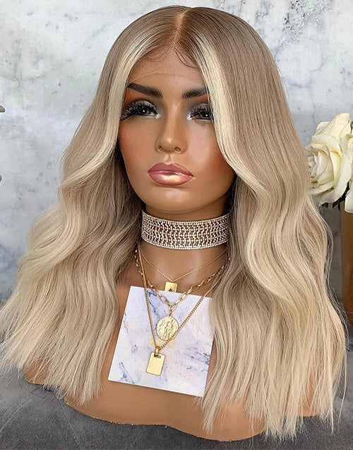 Jessies Wig Highlight Ash Blonde Wavy 4x4 Lace Wig Glueless HD Lace Human Hair Wig