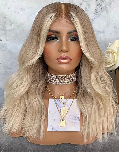 Jessies Wig Highlight Ash Blonde Wavy 4x4 Lace Wig Glueless HD Lace Human Hair Wig