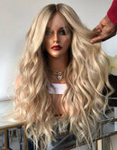 Jessies Wig Ombre Blonde Wavy Human Hair Wig Lace Front Wigs With Dark Roots