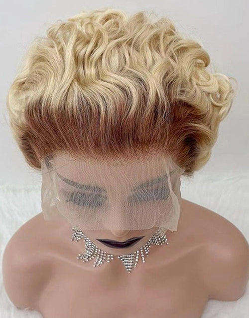 Jessies Wig T4/613 Short Curly Pixie Cut Wigs 13x4 Lace Front Wig HD Lace Glueless Human Hair Wig