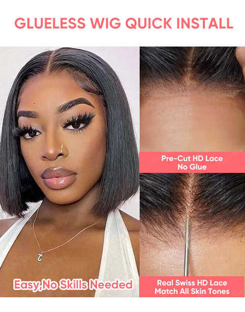 Jessies Wig Straight Pre Cut 5x6 Lace Bob Wig Crystal HD Lace Glueless Human Hair Wig