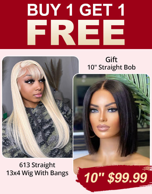 Jessies Wig BUY 1 GET 1 FREE 16" Glueless #613 Straight 13x4 Lace Front Wigs With Bangs HD Lace