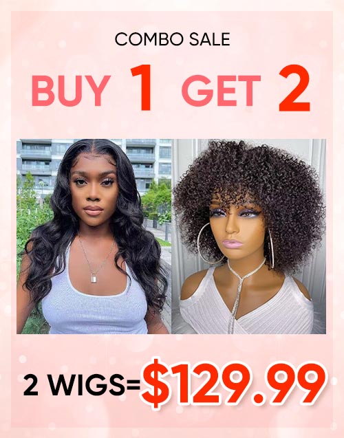 Jessies Wig BUY 1 GET 2  $129.99=14" Body Wave U Part Wig+10" Curly Bob Wig With Bangs