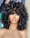 Jessies Wig Short Bouncy Curly Human Hair Wig With Bangs Rose Curly Hair Natural Black Color