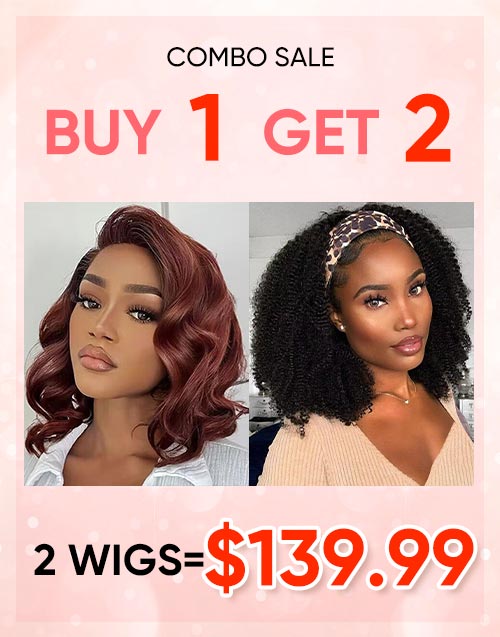 Jessies Wig BUY 1 GET 2  $139.99=10" #33 Wavy 4x4 Lace Bob Wig+14" Afro Kinky Curly Headband Wig