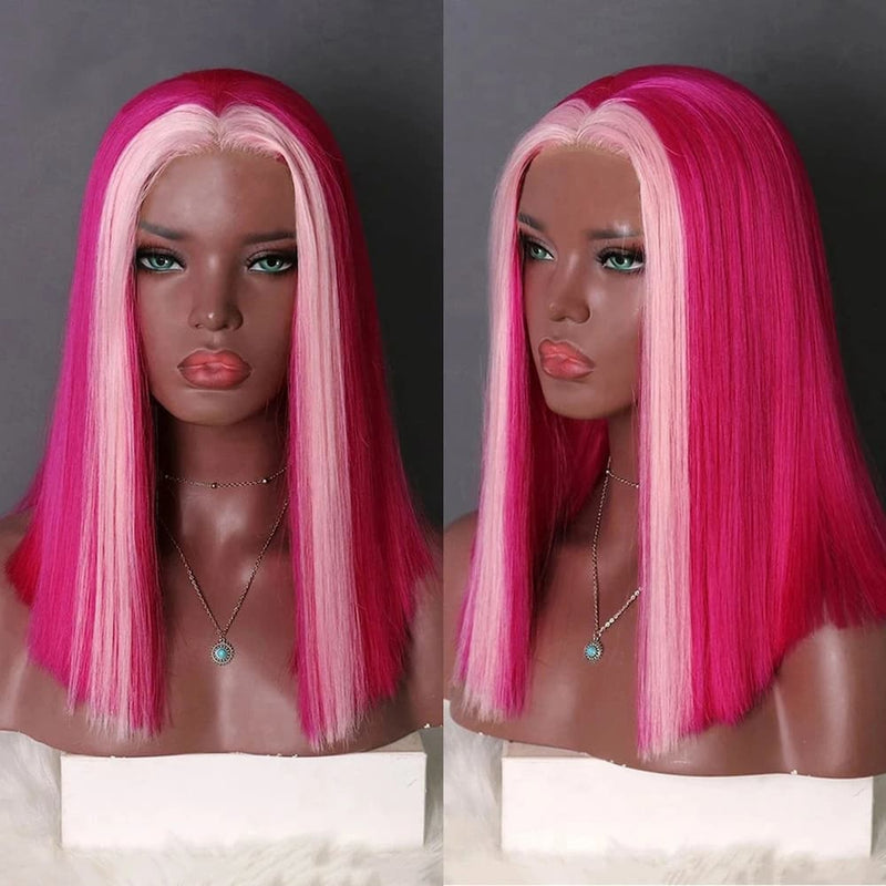 tiktok New Pop Highlight 613 Honey Blonde Pink Colored Straight Bob 5X5 HD Lace Blunt Cut Bob