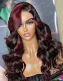 Jessies Wig Balayage Burgundy Wavy 13x4 Lace Front Wig Glueless HD Lace Human Hair Wig