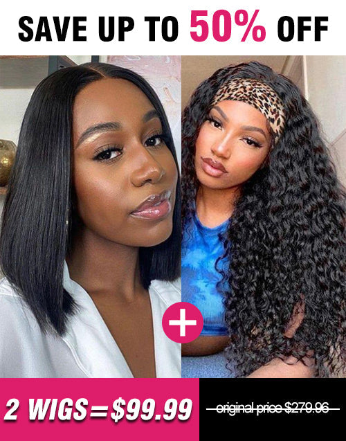 Jessies Wig Buy 2 Wigs= $99.99 10" Straight Bob Wig+16" Deep Wave Headband Wig