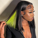 TIKTOK USA New Blunt Cut Bob Peekaboo Green Colored Transparent 4x4 13X4 Lace Frontal Human Hair Bob Wigs