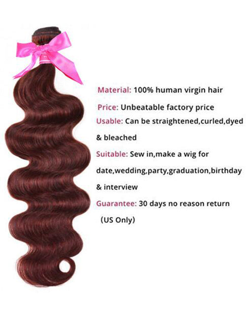 Jessies Wig Reddish Brown Body Wave Hair 3 Bundles With Closure Brazilian Human Hair With Lace Closure