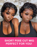 Jessies Wig Natural Black Short Curly Pixie Cut Wigs 13x1 Lace Front Human Hair Wigs