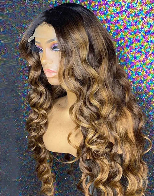 Jessies Wig Ombre Honey Blonde Loose Deep Wave 4x4 Lace Closure Wig Fake Scalp Glueless Human Hair Wigs