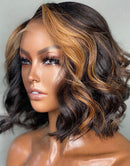 Jessies Wig Glueless Invisible Crystal HD Lace Highlight Color Wavy 13x4 Lace Front Bob Wig 4x4 Lace Human Hair Wig