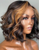 Jessies Wig Glueless Invisible Crystal HD Lace Highlight Color Wavy 13x4 Lace Front Bob Wig 4x4 Lace Human Hair Wig