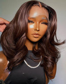 Jessies Wig Summer Chocolate Brown Wavy 13x4 Frontal Bob Human Hair HD Lace Wig Glueless