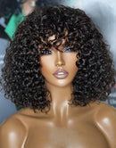 Jessies Wig Curly Bob Wigs With Bangs Short Glueless Human Hair Wigs Double Drawn