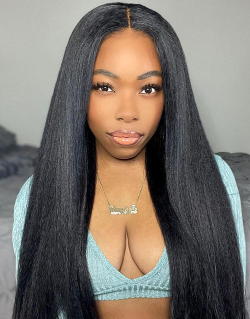 Jessies Wig Kinky Straight Pre Cut Lace 5x6 Crystal HD Lace Pre-bleached Wig Glueless Human Hair Wig