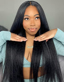 Jessies Wig Kinky Straight Pre Cut Lace 5x6 Crystal HD Lace Pre-bleached Wig Glueless Human Hair Wig