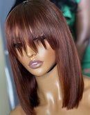 Jessies Wig Reddish Brown Straight 13x4 Short Bob Lace Front Wig With Bangs Glueless Human Hair Wig