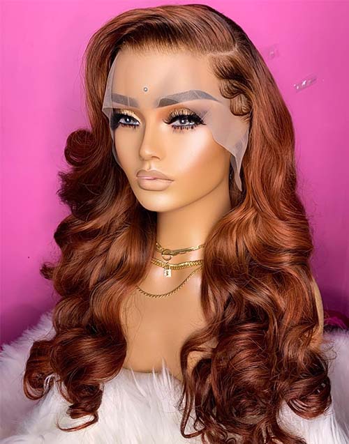 Jessies Wig Ginger Color Loose Wavy 13x4 Lace Front Wig Glueless Human Hair Wig