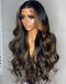 Jessies Wig Brown Highlights Glueless 13x4 Pre plucked HD Lace Frontal Body Wave Wig Black Roots Human Hair