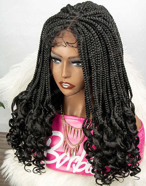 Jessies Wig T1B/27 4x4 Lace Braided Wig T1B/30 Box Braided Micro Braids With Curly Ends