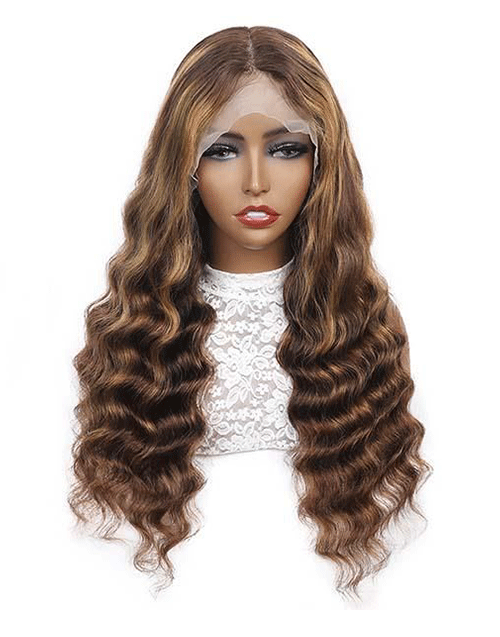 Jessies Wig Balayage Color Highlight Loose Deep Wave Ombre Human Hair Lace Front Wigs