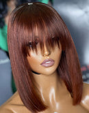 Jessies Wig Reddish Brown Straight 13x4 Short Bob Lace Front Wig With Bangs Glueless Human Hair Wig