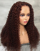 Jessies Wig Reddish Brown Kinky Curly 13x4 Lace Front Wig Glueless 4x4 Lace Human Hair Wig