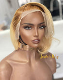 Jessies Wig 13x4 Short Cut Blonde Bob Lace Frontal Wigs With Brown Roots