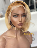 Jessies Wig 13x4 Short Cut Blonde Bob Lace Frontal Wigs With Brown Roots