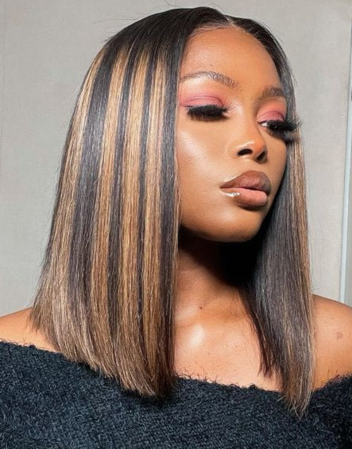 Jessies Wig 13x4 Ombre Highlight Bob Cut Lace Front Wig Mixed Color Brazilian Straight Hair Wigs