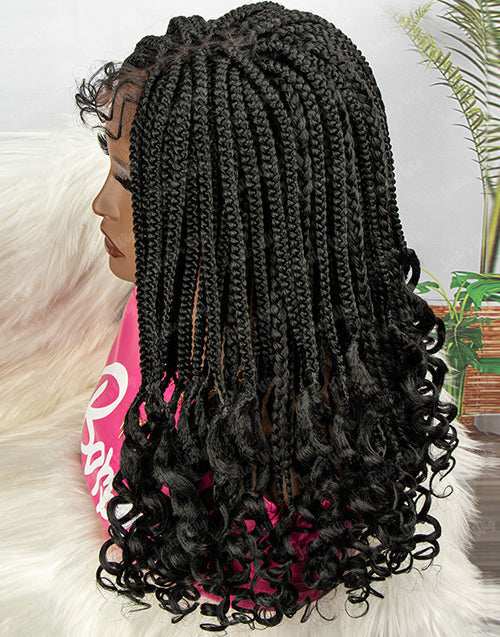 Jessies Wig T1B/27 4x4 Lace Braided Wig T1B/30 Box Braided Micro Braids With Curly Ends