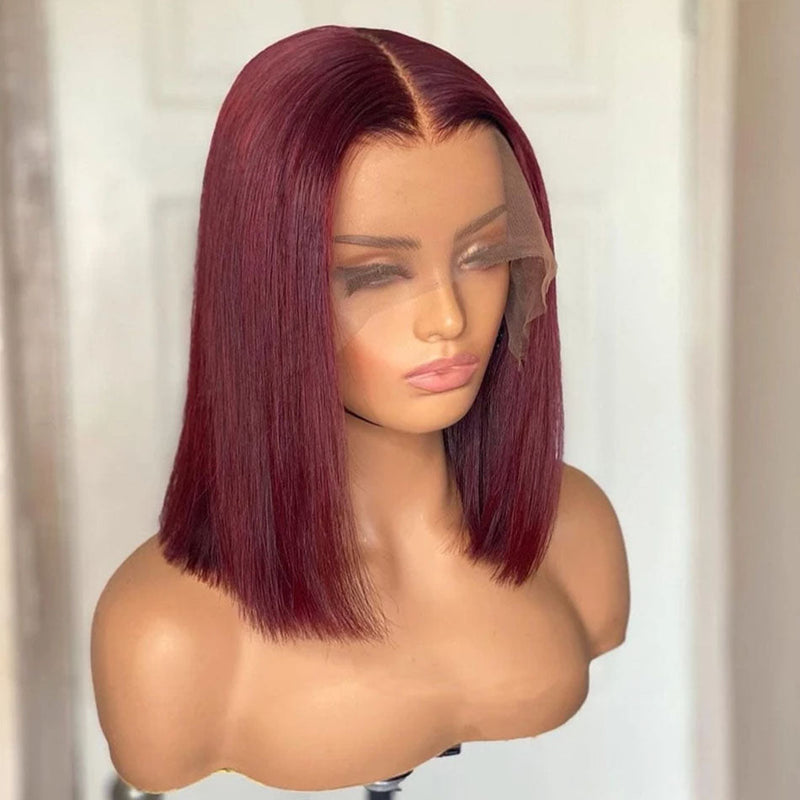 Dola Hair 99J Burgundy Short Bob T Part Lace Front Human Hair Wig