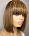 Jessies Wig Highlight Honey Blonde Straight Bob Wig With Bangs Glueless Human Hair Wig With Fringe