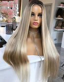 Jessies Wig Highlight Ash Blonde Straight 13x4 Lace Front Wig Glueless 4x4 Lace Human Hair Wig