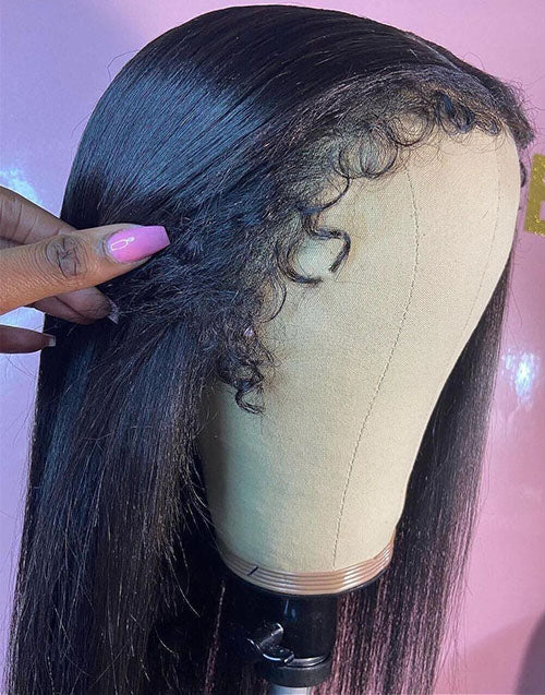 Jessies Wig Crystal HD Lace 4C Kinky Edge Baby Hairline Straight 4x4 Lace Wig Glueless Human Hair Wig