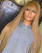 Jessies Wig #27 Honey Color Straight Wig With Bangs Glueless Human Hair Wig With Fringe