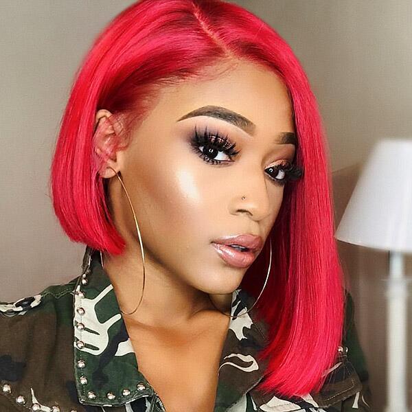 13x5x2 T PART LACE BOB WIG SILKY STRAIGHT Red Human Hair Wigs 180% Density