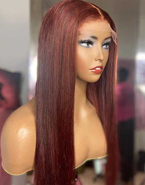 Jessies Wig Reddish Brown Straight 13x4 Lace Wig Glueless 4x4 Lace Closure Human Hair Wig