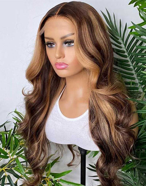 Jessies Wig Glueless Invisiable Crystal HD Lace Highlight Brown Body Wave 13x4 Lace Front Wig Honey Blonde 4x4 Lace Human Hair Wig