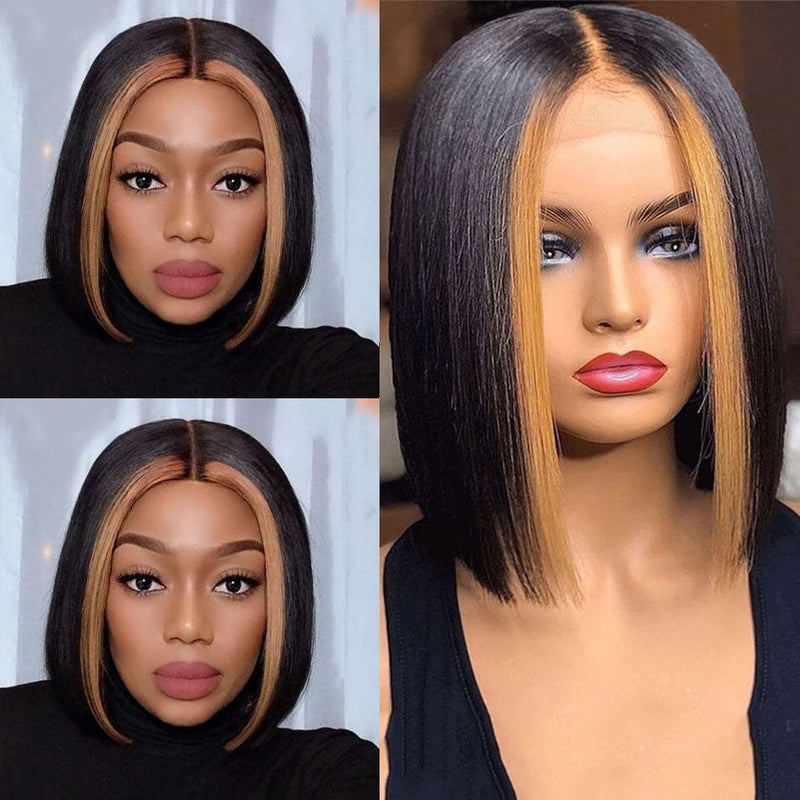 Dola Hair Highlight Straight Bob 4X4 Lace Closure Wig Trendy Color