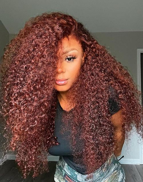 Jessies Wig Reddish Brown Kinky Curly 13x4 Lace Front Wig 4x4 Lace Closure Wig Glueless Human Hair Wig