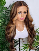 Jessies Wig Glueless Invisiable Crystal HD Lace Highlight Brown Body Wave 13x4 Lace Front Wig Honey Blonde 4x4 Lace Human Hair Wig